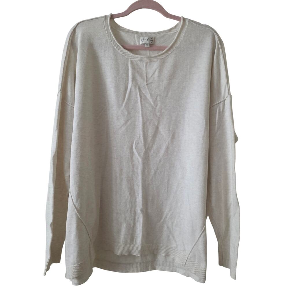Wonderly Cream Oversized Crewneck Ribbed Pullover Sweater Size XL